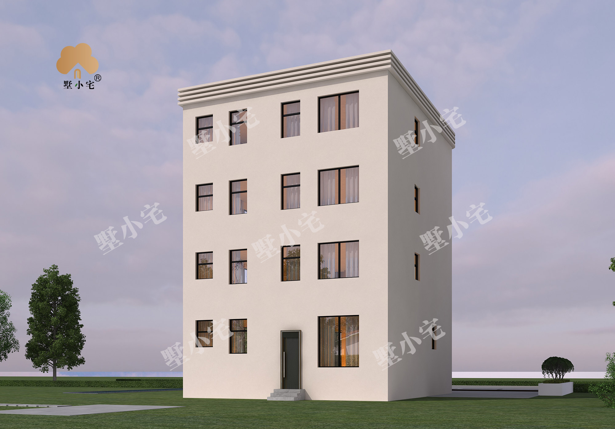 D929四层110平方乡村现代风格自建房别墅图纸，带电梯设计9.26×11.76