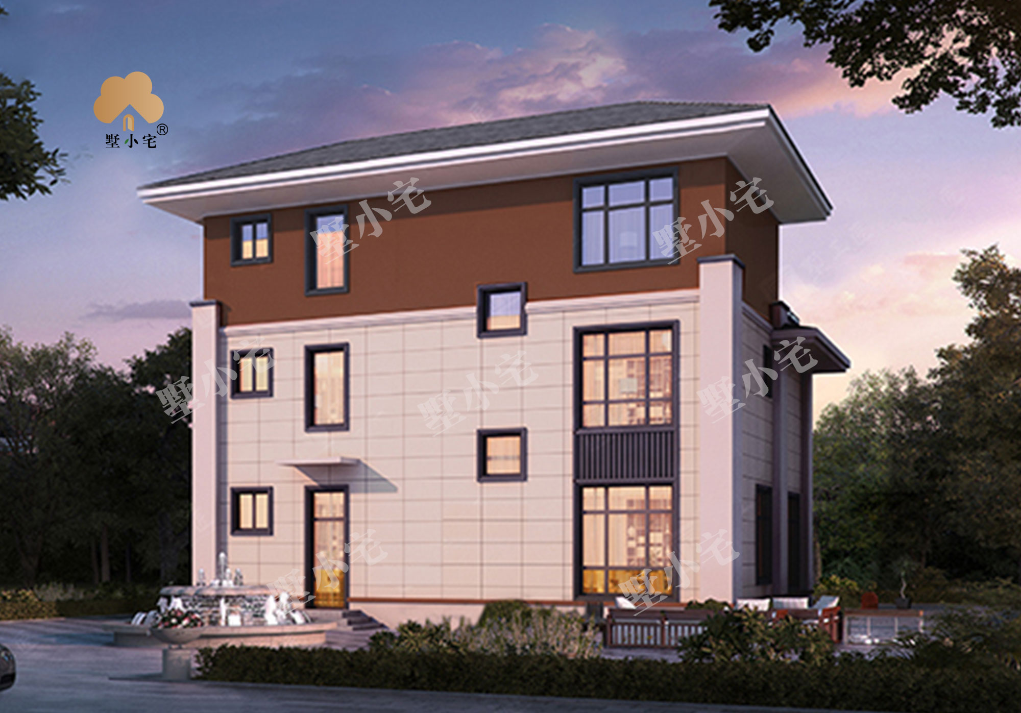 C365新中式农村自建房造型图三层别墅房屋施工图，带健身房和棋牌室13.3×12