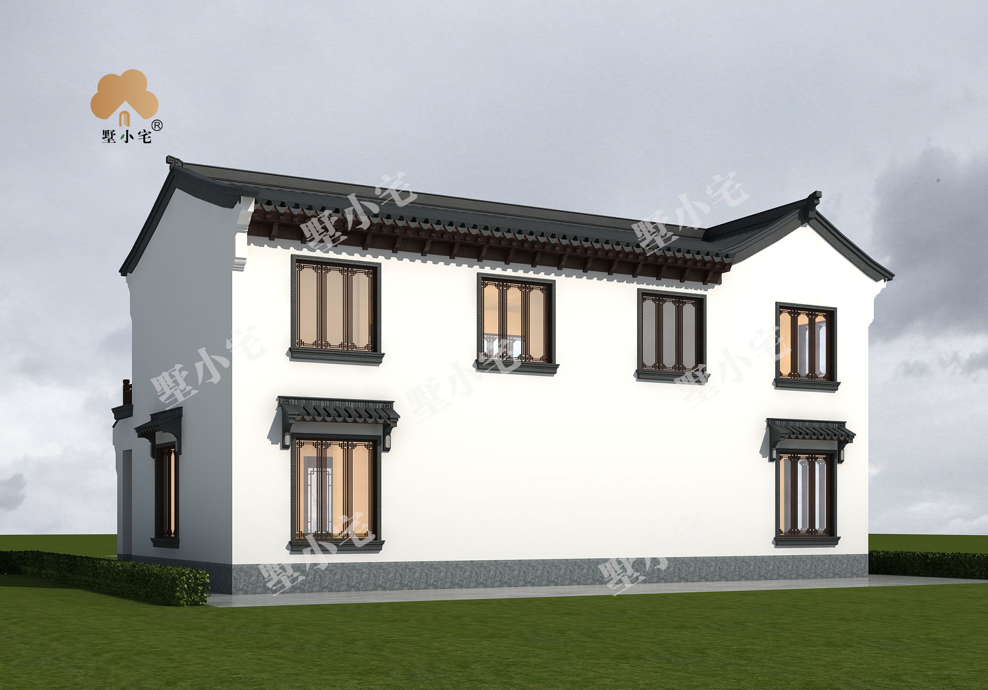 B5061新款农村二层样式经典中式风格小别墅设计图图片，带茶室