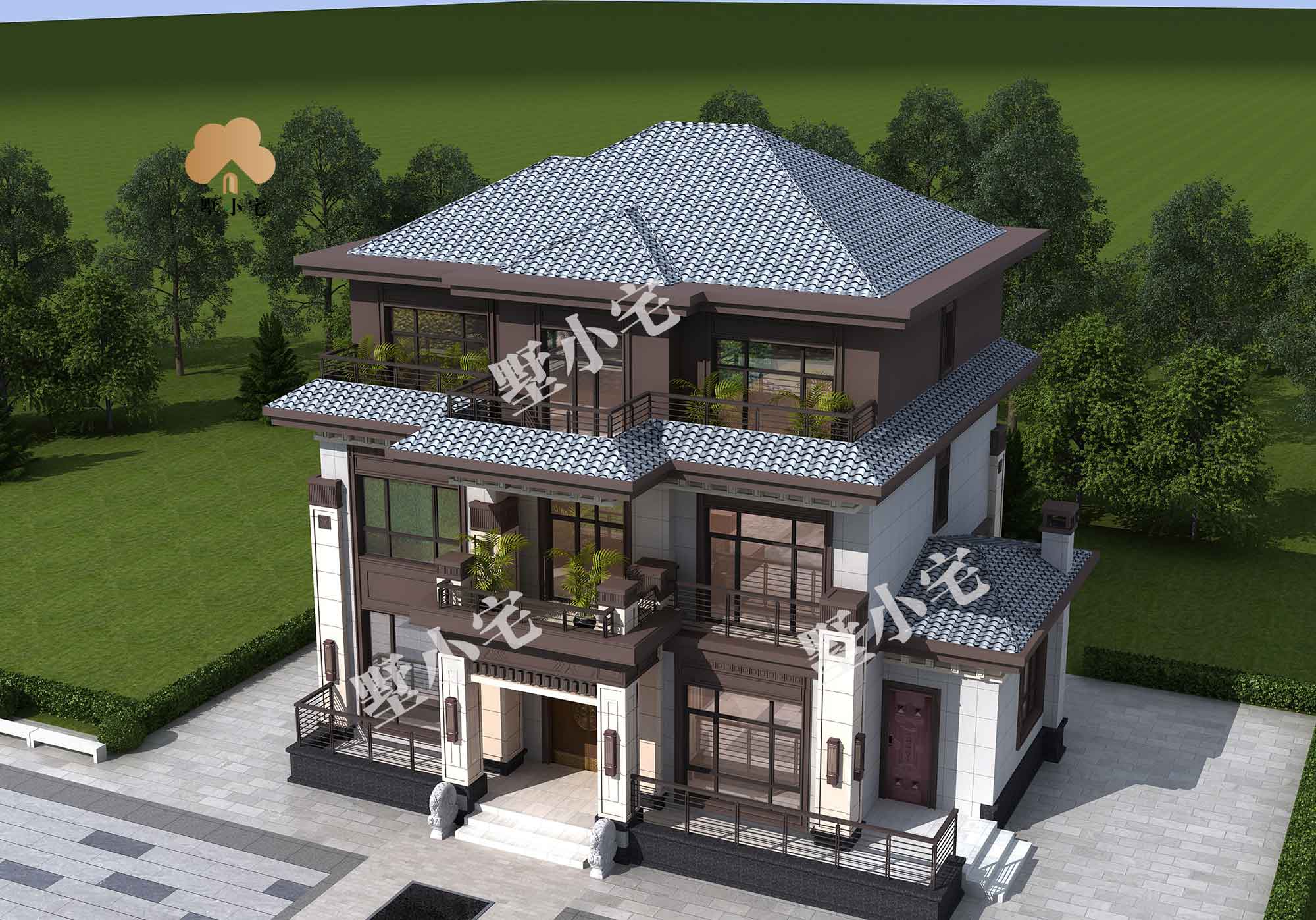 C8331乡村三层新中式小别墅设计，农村建房首选样式！