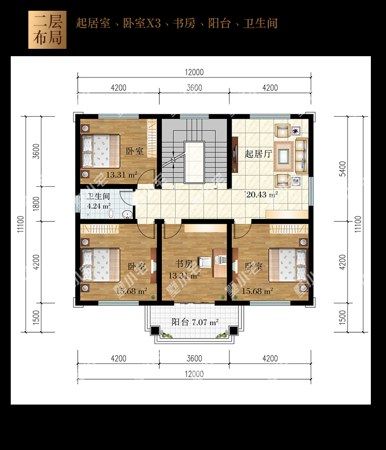 B801【最新二层新中式别墅】方案一户型图二层.jpg
