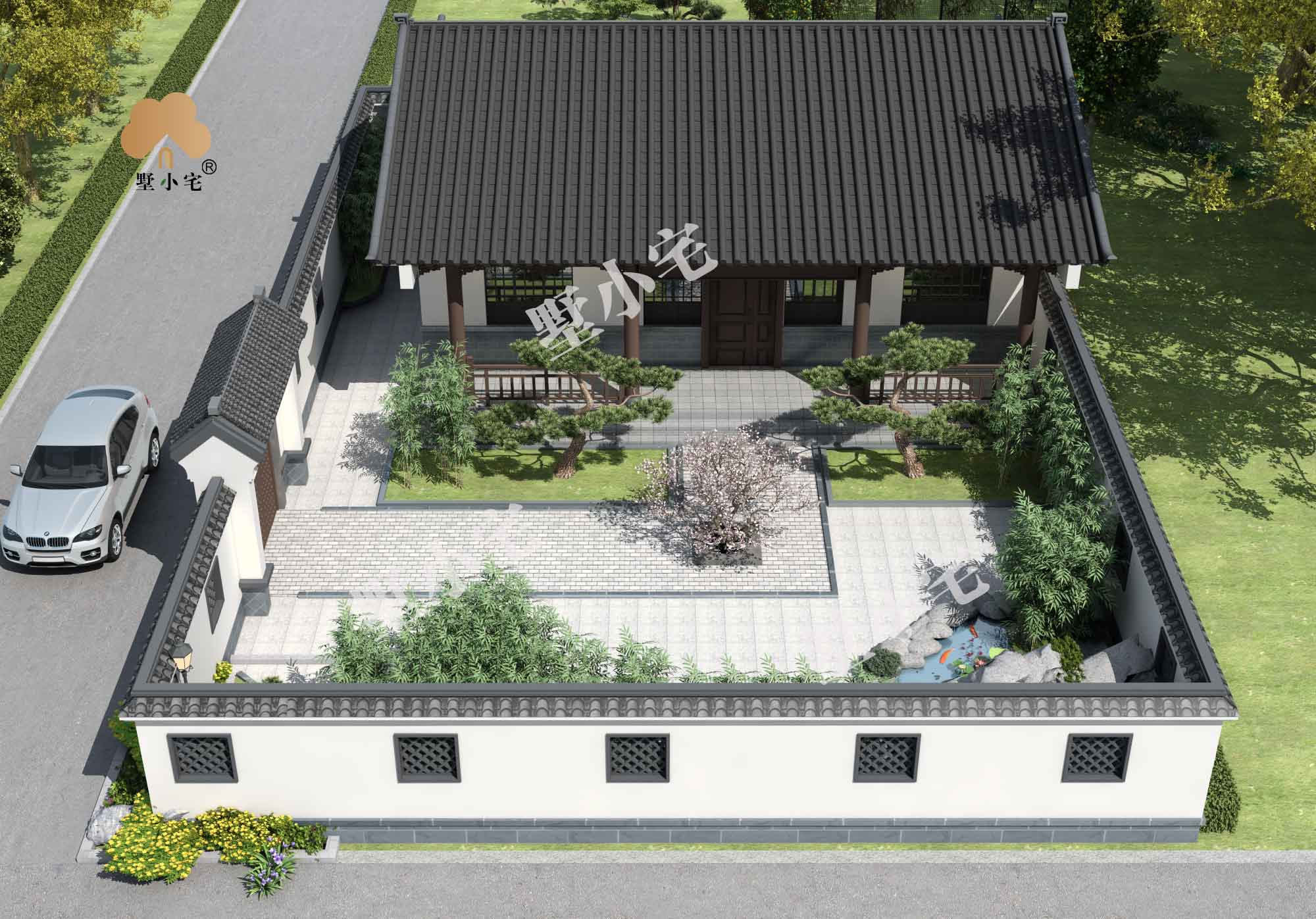 A712【一层中式小别墅】农村中式自建房小户型带院子小花园，造价只要15万