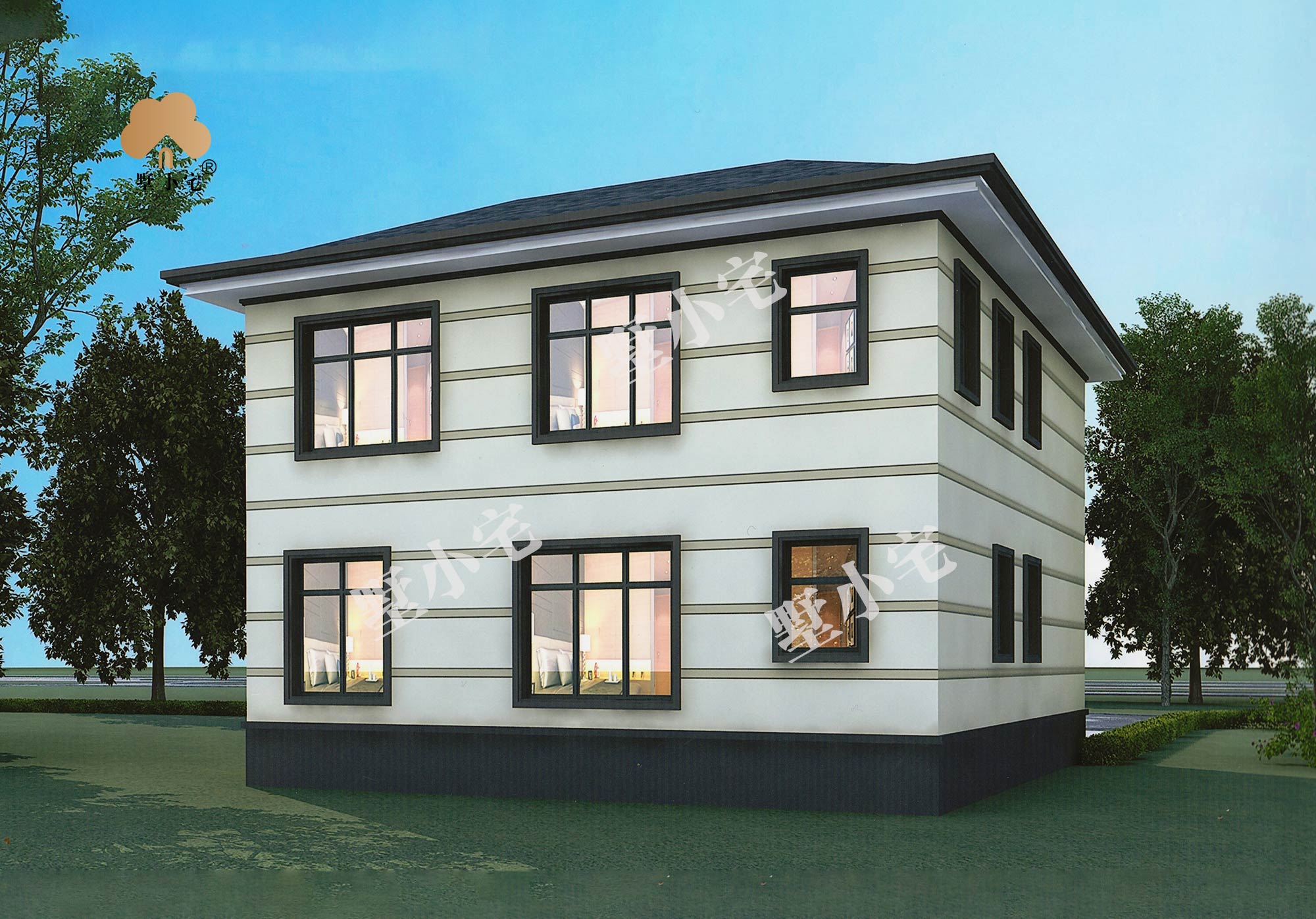 B864农村两层新中式自建房屋设计图，20万就能建的小别墅，带露台阳光房10.14×12.54