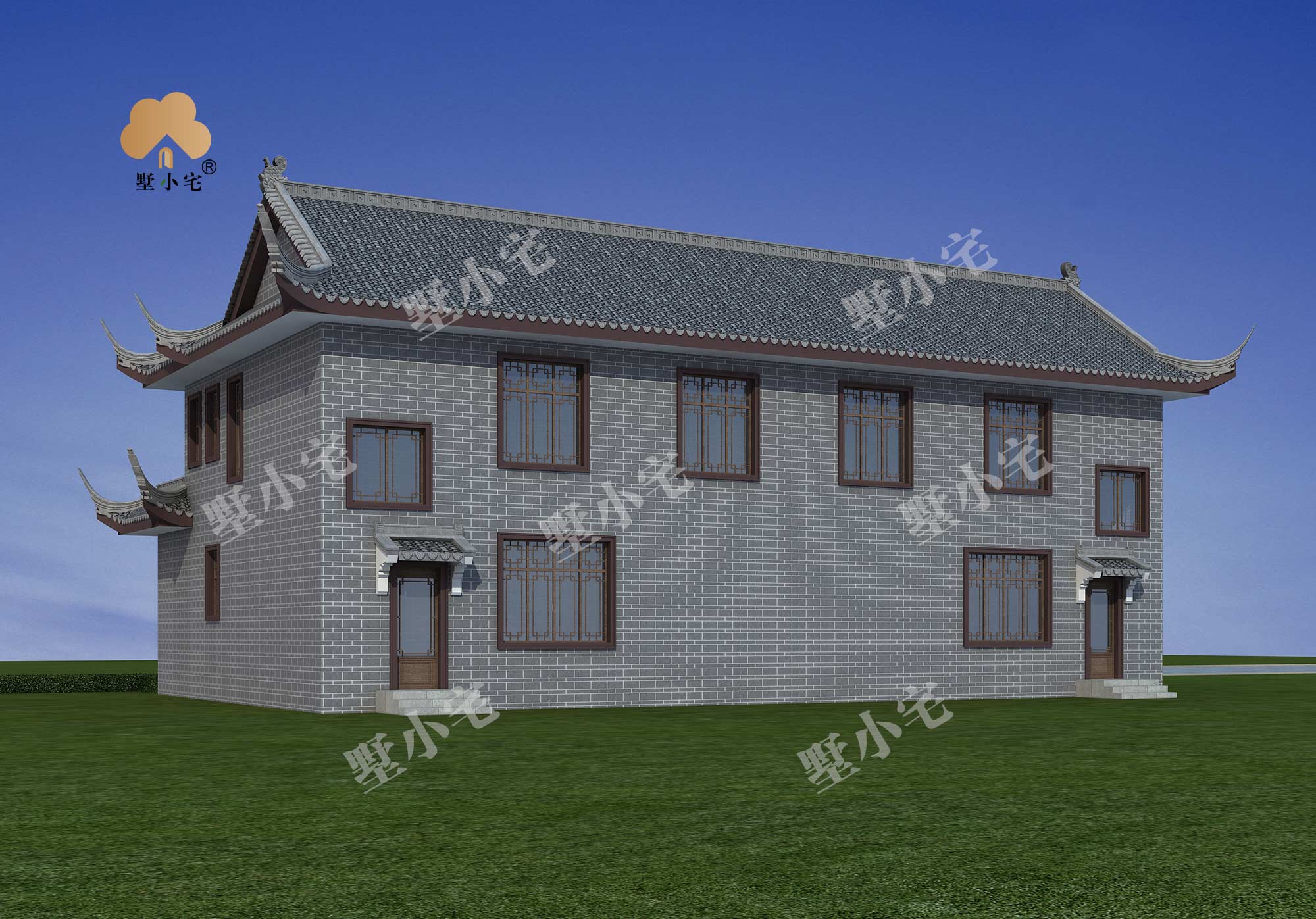 B5131新型四合院房屋设计图，农村自建三合院带堂屋，顶层大露台21.2×14.46