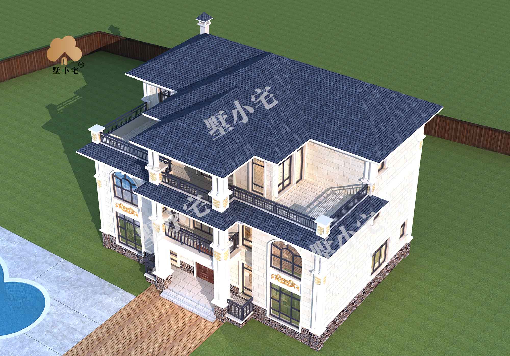 【三层欧式别墅图】C315农村房屋设计图，大气时尚