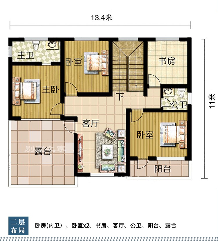 B543二层欧式别墅方案一户型图二层.jpg