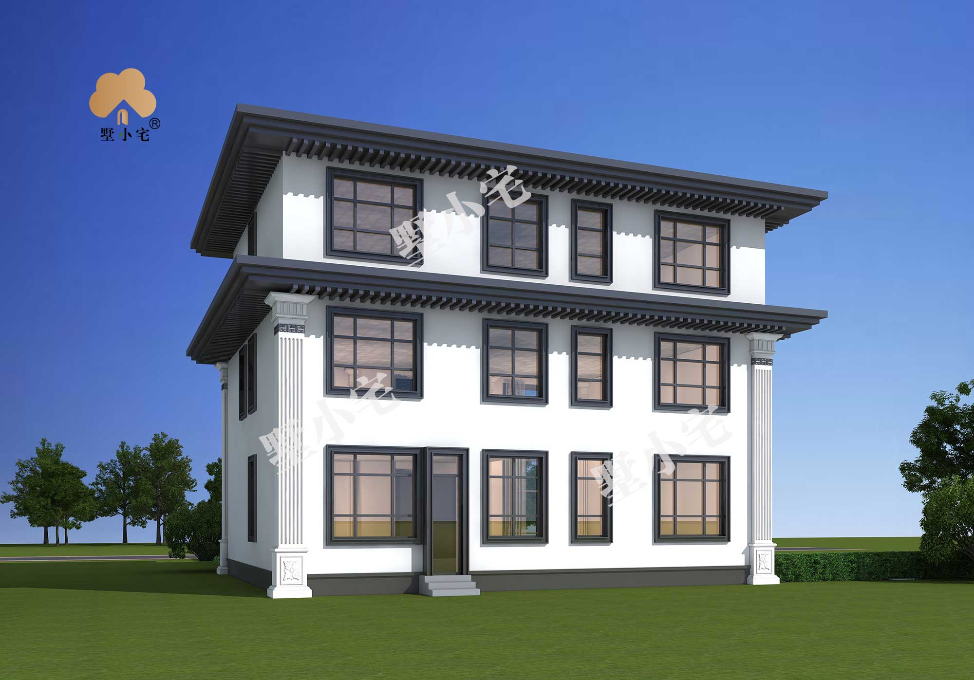 【三层新中式别墅设计图纸】C7241复式挑空豪华农村自建房，造价只要30万左右