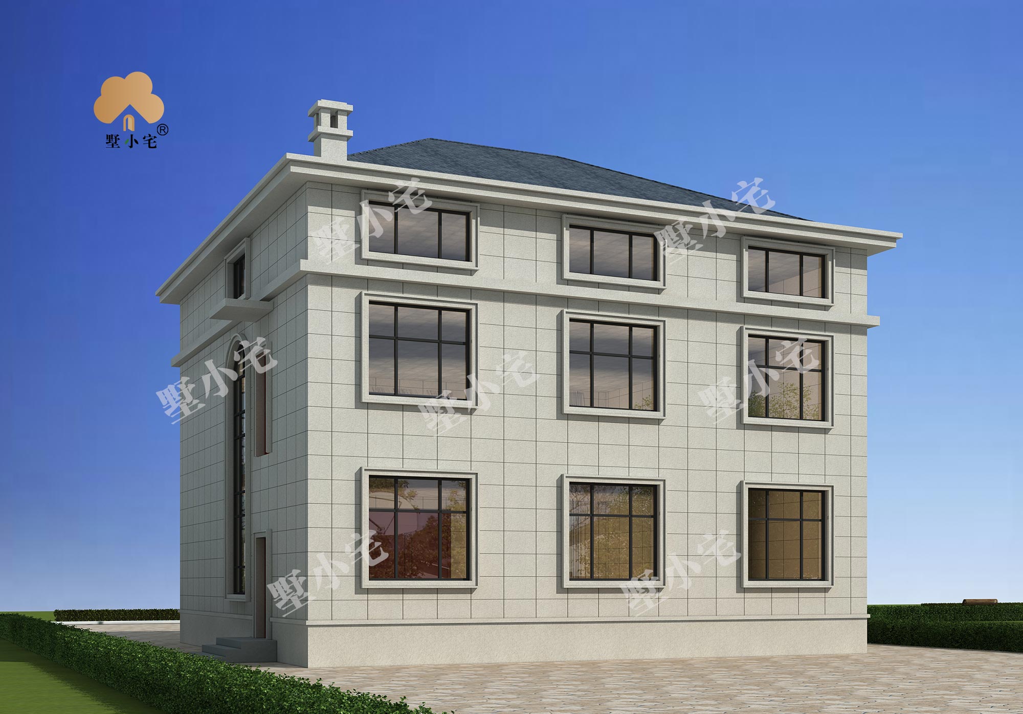 曾C981别墅新农村二层房屋设计图纸及效果图，欧式风格，造价32万左右，12.8×14.5