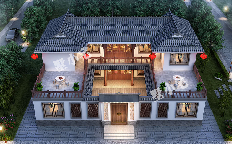 B635［北京四合院］农村二层别墅设计效果图仿古带庭院