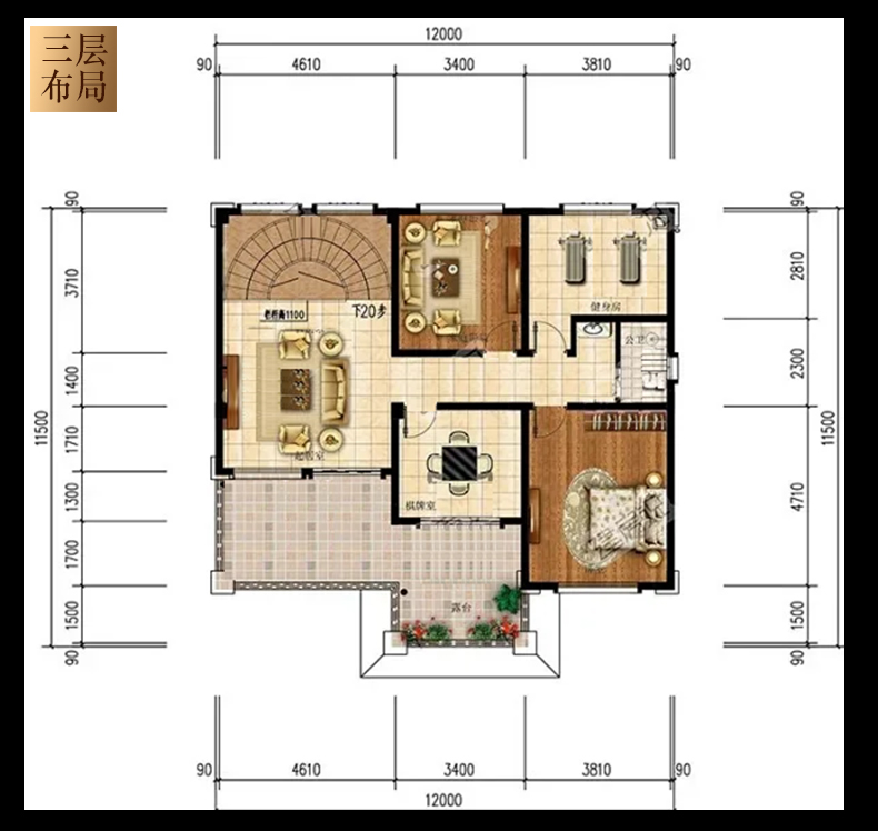 C820欧式别墅设计图纸自建房户型图三层.jpg