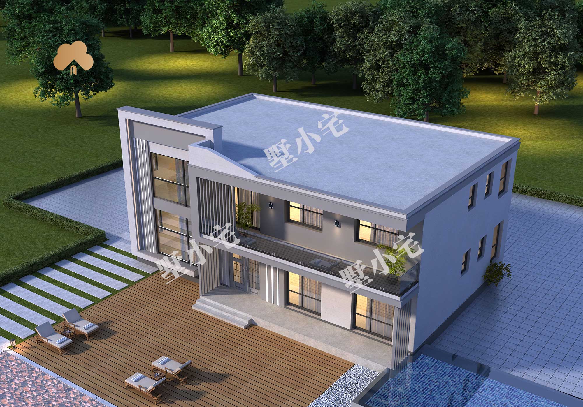 B898新款二层现代风格乡村别墅设计图纸，自建房，户型图带茶室，娱乐室17×12