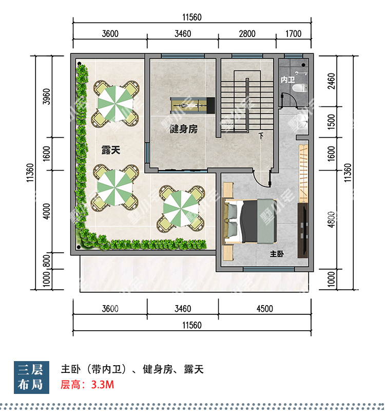B845农村四合院式别墅设计户型图三层.jpg