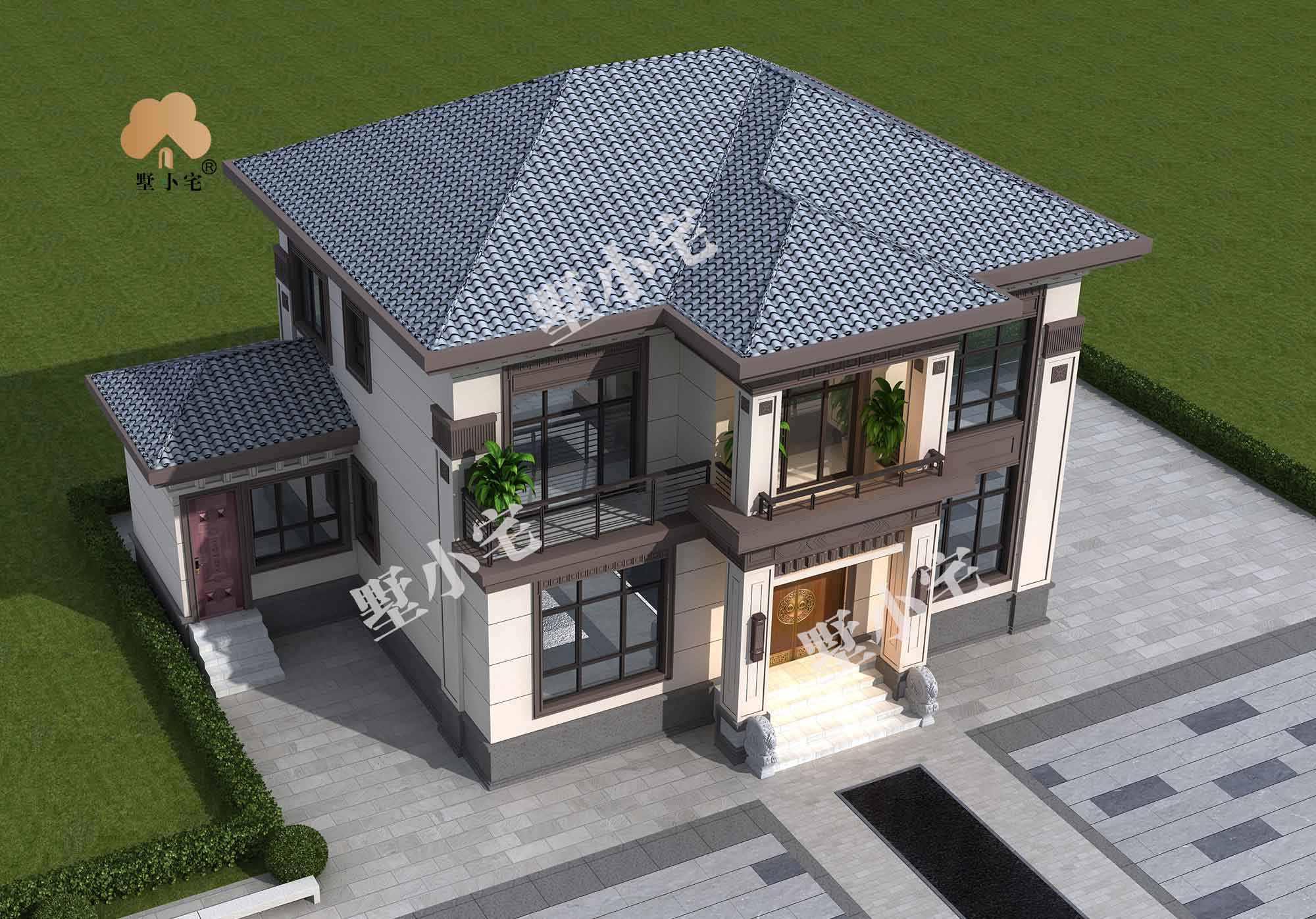 B593【新农村住宅】两层新中式带阳台附属房经济型小别墅