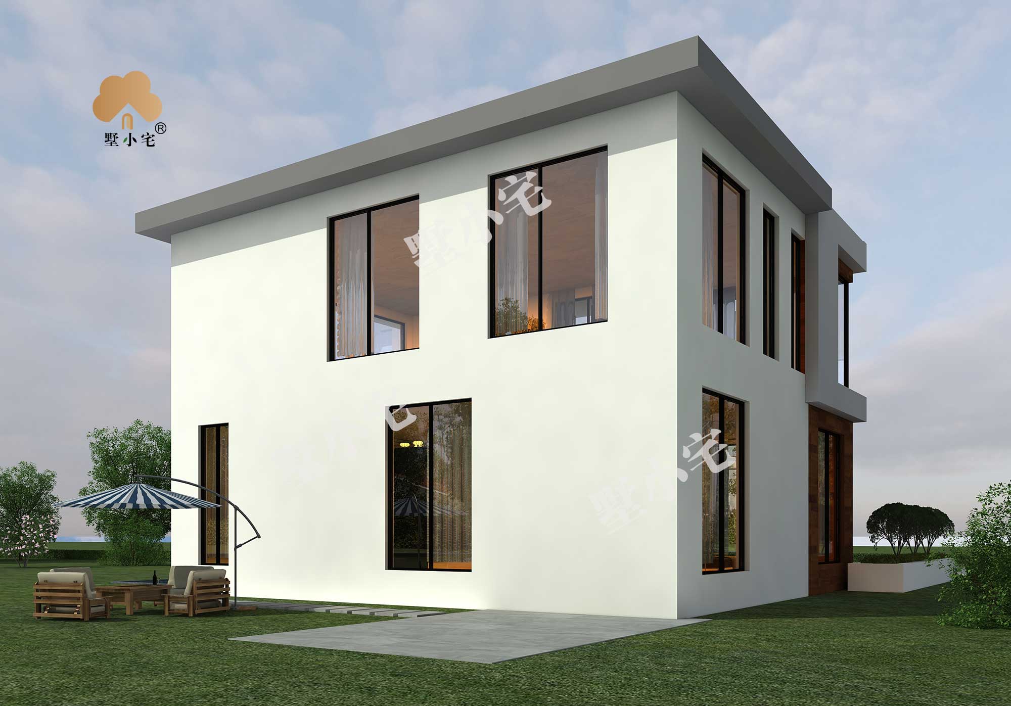 B590[现代风格]两层农村别墅房屋设计效果图，时尚简约轻奢